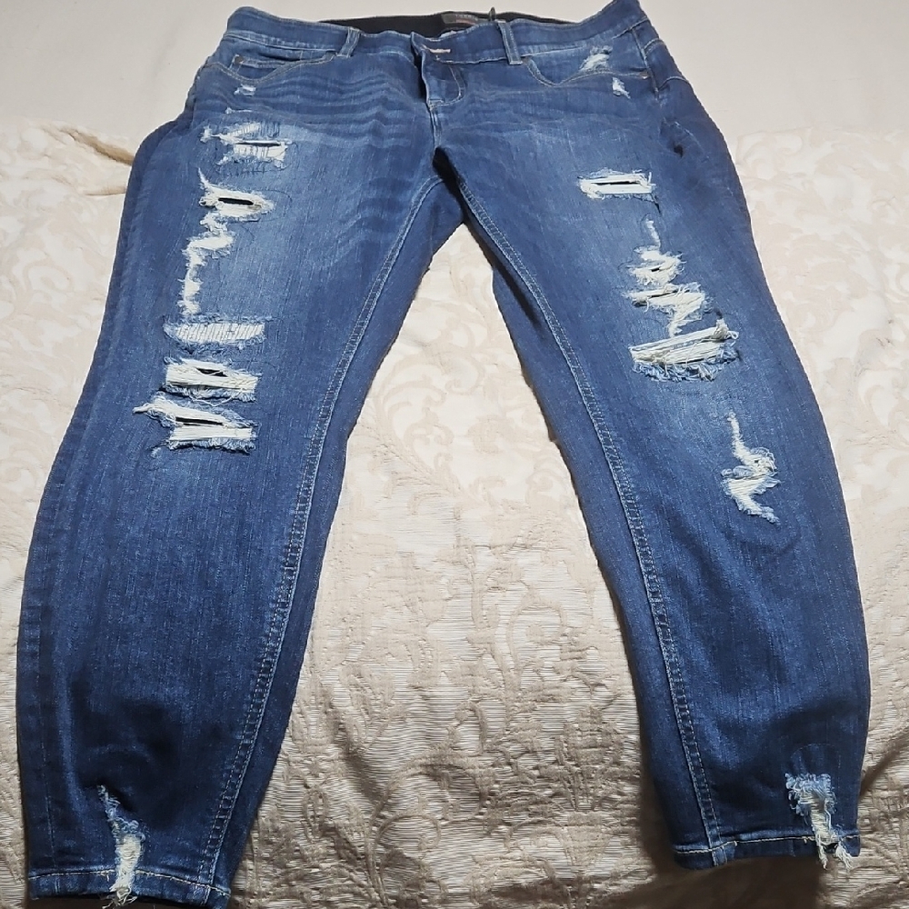 Torrid Blue Cropped Distressed Jeans